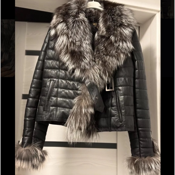 Custom Made lamb Leather Jacket With Argentinian  Fox Fur Collar - Picture 1 of 7